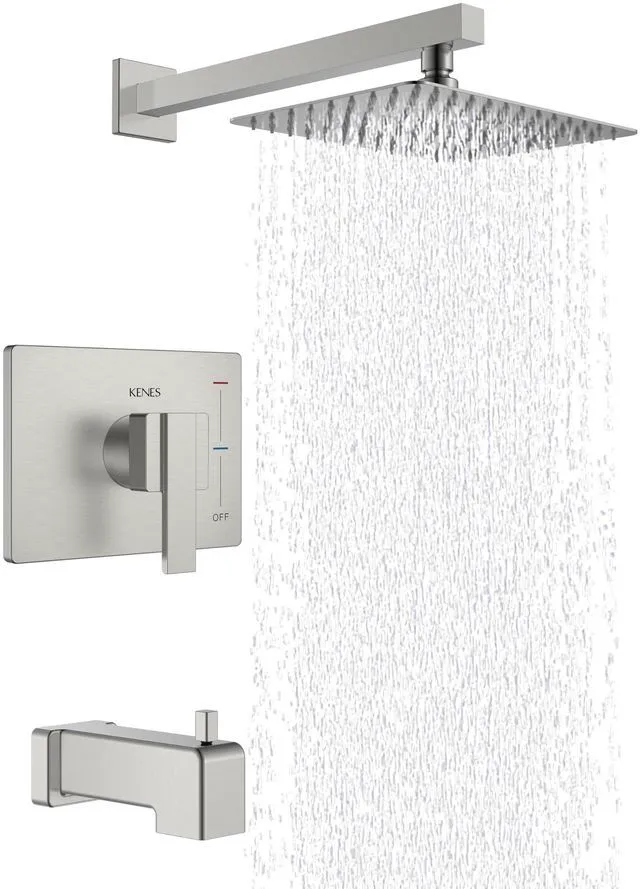 Main image of Brushed Nickel Shower Set with Tub Faucet, Tub and Shower Trim Kit Shower Faucet with 10-Inch Rain Shower Head, Square Shower System, Valve Included, Lead-Free cUPC & NSF Certified, Stainless