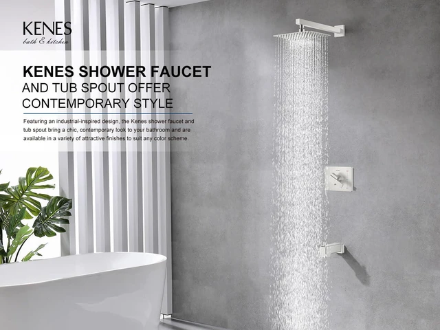 Alt view image 2 of 7 - Brushed Nickel Shower Set with Tub Faucet, Tub and Shower Trim Kit Shower Faucet with 10-Inch Rain Shower Head, Square Shower System, Valve Included, Lead-Free cUPC & NSF Certified, Stainless