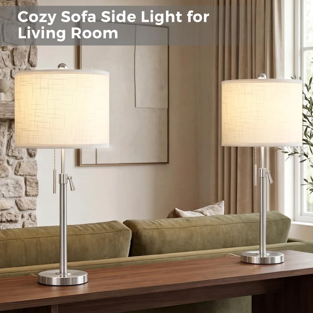 Alt view image 2 of 7 - Table Lamps Set of 2, 22" to 30" Adjustable Nightstand Lamps for Bedroom, Dimmable End Table Lamps for Living Room Console Entry Farmhouse Home Decor, New House Warming Gifts