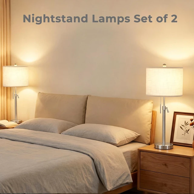 Alt view image 4 of 7 - Table Lamps Set of 2, 22" to 30" Adjustable Nightstand Lamps for Bedroom, Dimmable End Table Lamps for Living Room Console Entry Farmhouse Home Decor, New House Warming Gifts