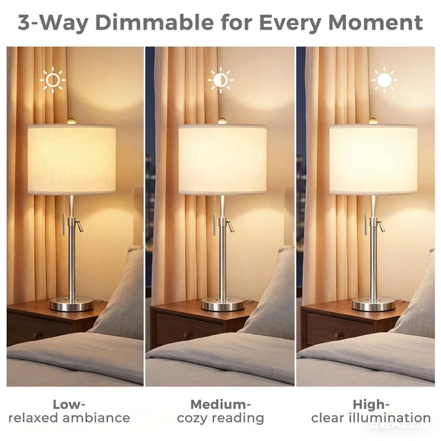 Alt view image 5 of 7 - Table Lamps Set of 2, 22" to 30" Adjustable Nightstand Lamps for Bedroom, Dimmable End Table Lamps for Living Room Console Entry Farmhouse Home Decor, New House Warming Gifts