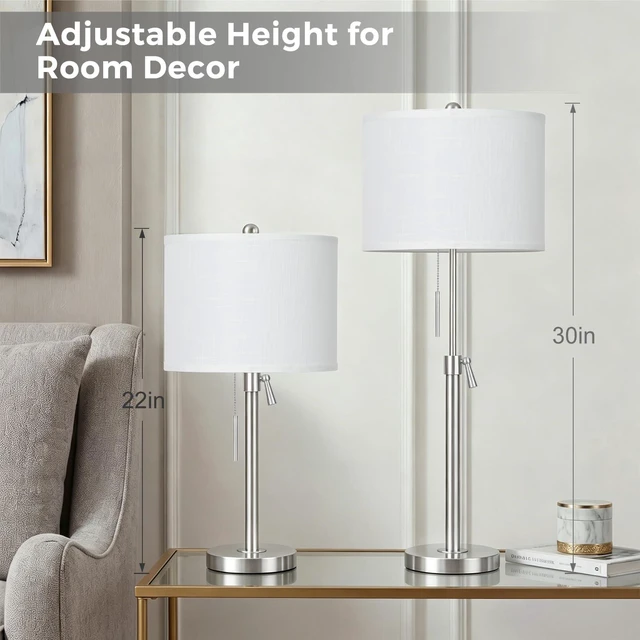 Alt view image 3 of 7 - Table Lamps Set of 2, 22" to 30" Adjustable Nightstand Lamps for Bedroom, Dimmable End Table Lamps for Living Room Console Entry Farmhouse Home Decor, New House Warming Gifts