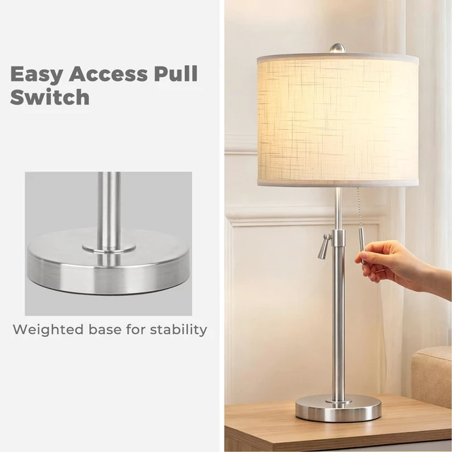 Alt view image 6 of 7 - Table Lamps Set of 2, 22" to 30" Adjustable Nightstand Lamps for Bedroom, Dimmable End Table Lamps for Living Room Console Entry Farmhouse Home Decor, New House Warming Gifts