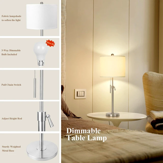Alt view image 7 of 7 - Table Lamps Set of 2, 22" to 30" Adjustable Nightstand Lamps for Bedroom, Dimmable End Table Lamps for Living Room Console Entry Farmhouse Home Decor, New House Warming Gifts