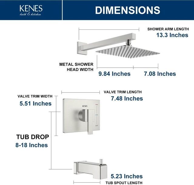 Alt view image 6 of 7 - Brushed Nickel Shower Set with Tub Faucet, Tub and Shower Trim Kit Shower Faucet with 10-Inch Rain Shower Head, Square Shower System, Valve Included, Lead-Free cUPC & NSF Certified, Stainless