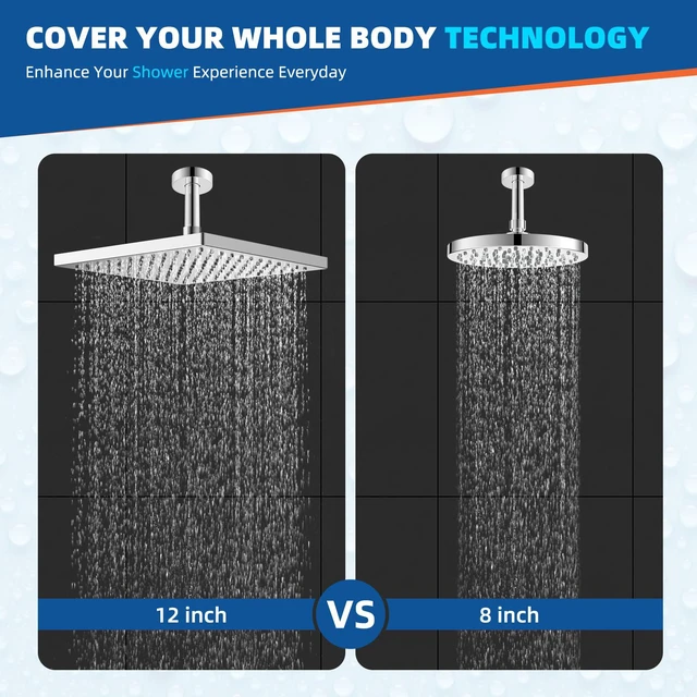 Alt view image 2 of 7 - cUPC Certified Metal High Pressure 12'' Rain Shower Head, Chrome Thickness Showerhead, Square Large Bathroom Rainfall Shower Head, Adjustable Brass Ball Joint, Waterfall Full Body Coverage