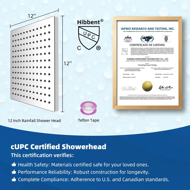 Alt view image 6 of 7 - cUPC Certified Metal High Pressure 12'' Rain Shower Head, Chrome Thickness Showerhead, Square Large Bathroom Rainfall Shower Head, Adjustable Brass Ball Joint, Waterfall Full Body Coverage