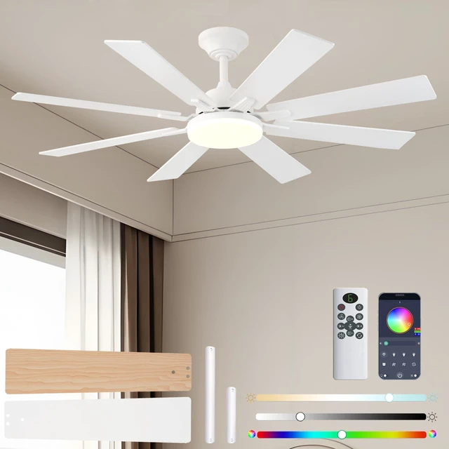 Main image of Ceiling Fan With Light & Remote Indoor/Outdoor Use 52 Inch White Reversible DC Motor,3CCT, Dimmable, Timer, Noiseless,Ceiling Fan for Bedroom Living Room