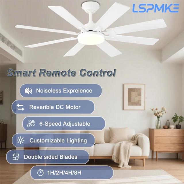 Alt view image 2 of 7 - Ceiling Fan With Light & Remote Indoor/Outdoor Use 52 Inch White Reversible DC Motor,3CCT, Dimmable, Timer, Noiseless,Ceiling Fan for Bedroom Living Room