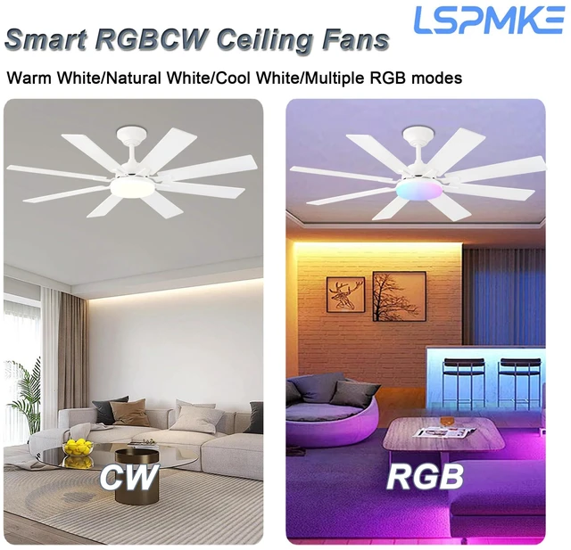Alt view image 3 of 7 - Ceiling Fan With Light & Remote Indoor/Outdoor Use 52 Inch White Reversible DC Motor,3CCT, Dimmable, Timer, Noiseless,Ceiling Fan for Bedroom Living Room