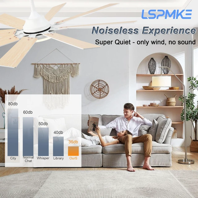 Alt view image 6 of 7 - Ceiling Fan With Light & Remote Indoor/Outdoor Use 52 Inch White Reversible DC Motor,3CCT, Dimmable, Timer, Noiseless,Ceiling Fan for Bedroom Living Room