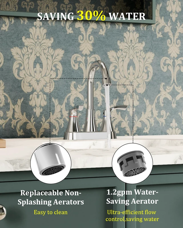 Alt view image 2 of 7 - 2 Pack Chrome Bathroom Faucet 3 Hole 4 Inch Bathroom Sink Faucets Stainless Steel 2 Handle Centerset Faucet for Bathroom Sink Vanity with Pop Up Drain and 4 Supply Hoses by