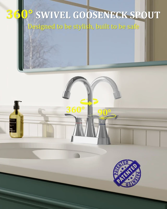Alt view image 3 of 7 - 2 Pack Chrome Bathroom Faucet 3 Hole 4 Inch Bathroom Sink Faucets Stainless Steel 2 Handle Centerset Faucet for Bathroom Sink Vanity with Pop Up Drain and 4 Supply Hoses by