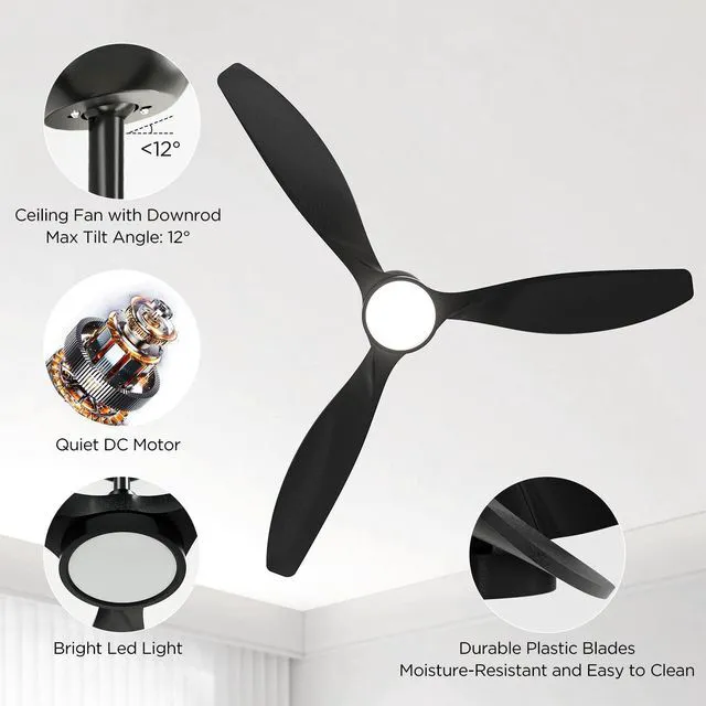 Alt view image 4 of 7 - 52'' Modern Ceiling Fan with Light, Wide Blade Design, Remote DC Motor,Reversible,Color Adjustable,Dimmable,Led Light,6 Speeds,3 Timers,Modern,Plastic,Bedrooms, Living rooms,Indoor