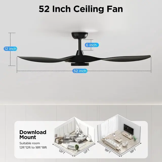 Alt view image 5 of 7 - 52'' Modern Ceiling Fan with Light, Wide Blade Design, Remote DC Motor,Reversible,Color Adjustable,Dimmable,Led Light,6 Speeds,3 Timers,Modern,Plastic,Bedrooms, Living rooms,Indoor