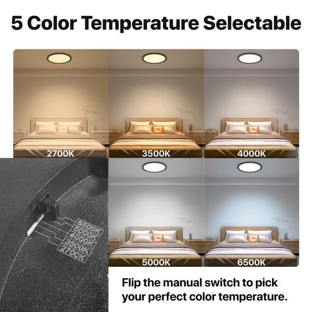 Alt view image 2 of 7 - 12 Inch Black LED Flush Mount Ceiling Light Fixture (6 Pcs) 24W 2640LM, Dimmable Light, Energy-Efficient & Cost-Saving Eye Care, Close to Natural Light, for Bedroom, Kitchen, Bathroom