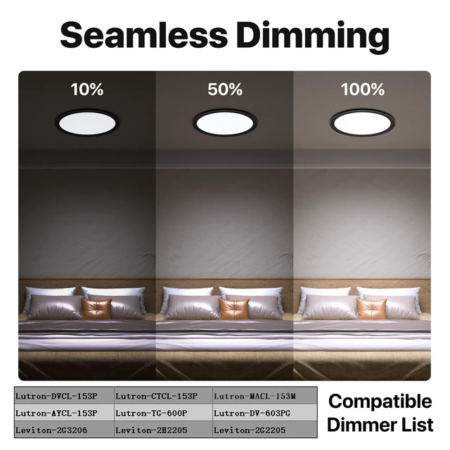 Alt view image 3 of 7 - 12 Inch Black LED Flush Mount Ceiling Light Fixture (6 Pcs) 24W 2640LM, Dimmable Light, Energy-Efficient & Cost-Saving Eye Care, Close to Natural Light, for Bedroom, Kitchen, Bathroom