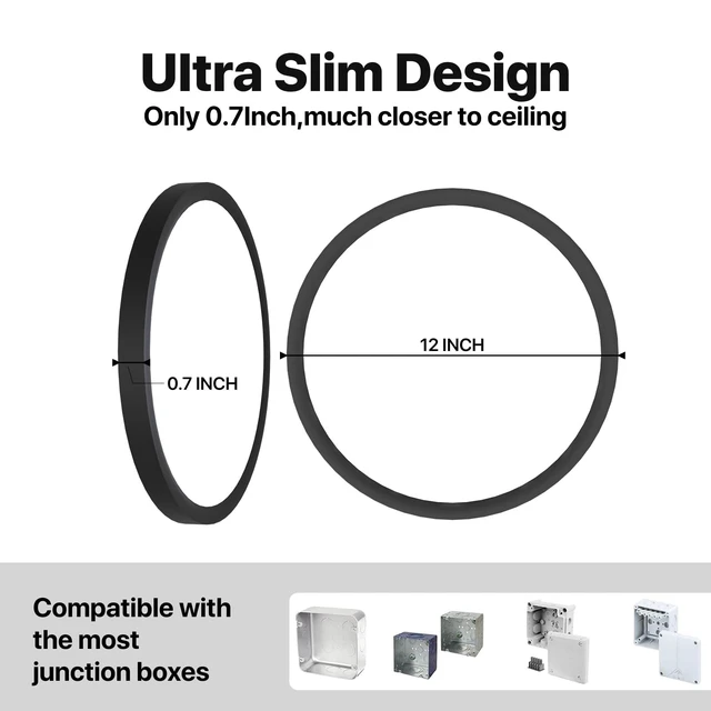 Alt view image 4 of 7 - 12 Inch Black LED Flush Mount Ceiling Light Fixture (6 Pcs) 24W 2640LM, Dimmable Light, Energy-Efficient & Cost-Saving Eye Care, Close to Natural Light, for Bedroom, Kitchen, Bathroom