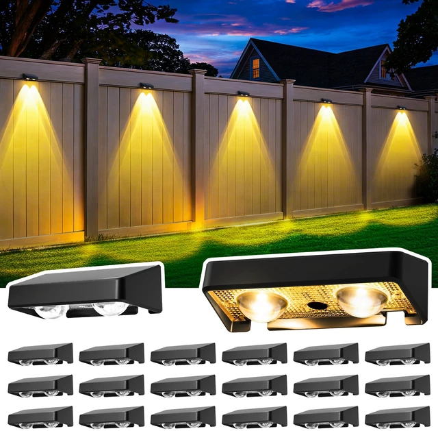 Main image of Solar Fence Lights Outdoor, Color Changing, Waterproof IP65, 20 Pack 11 Modes, 9 Colors 50 LM Solar Lights Waterproof with LED Focus Lens for Wall Backyard Deck Patio Porch Step Pool Decor