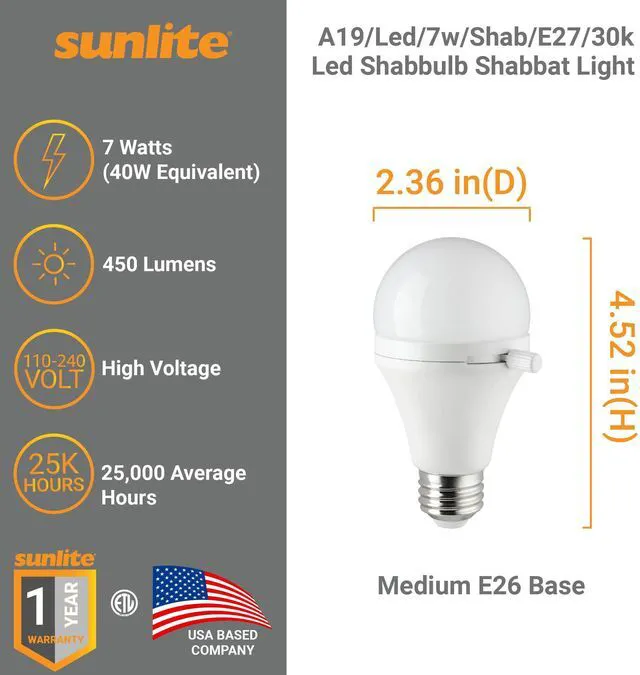 Alt view image 2 of 7 - ShabBulb, Shabbat Permissible LED Light Bulb, 7 Watt (40 Watt Equivalent) 3000K Warm White, 3 Pack