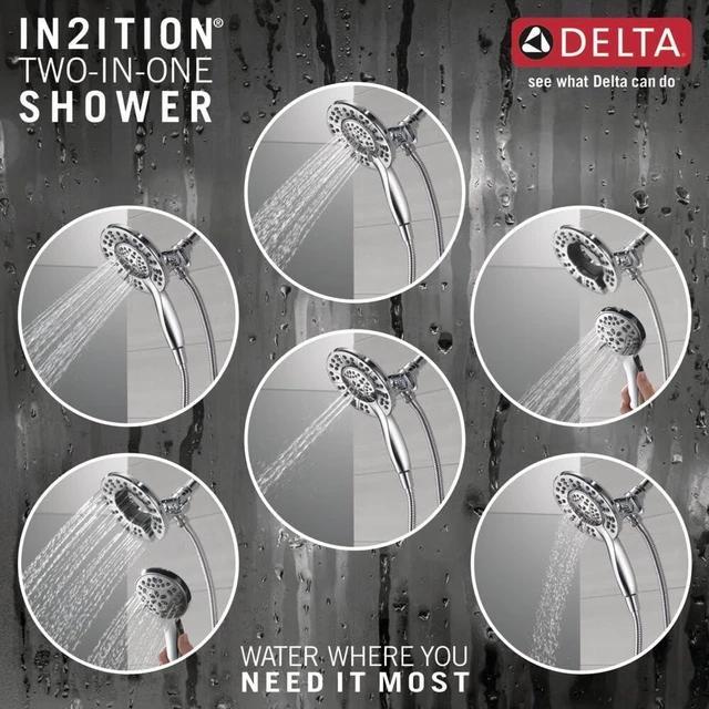 Alt view image 4 of 6 - 4-Setting In2ition 2-in-1 Dual Shower Head with HandHeld Spray, Chrome Detachable Shower Head with Hose, Showerhead, 1.75 GPM Flow Rate, Chrome 58499