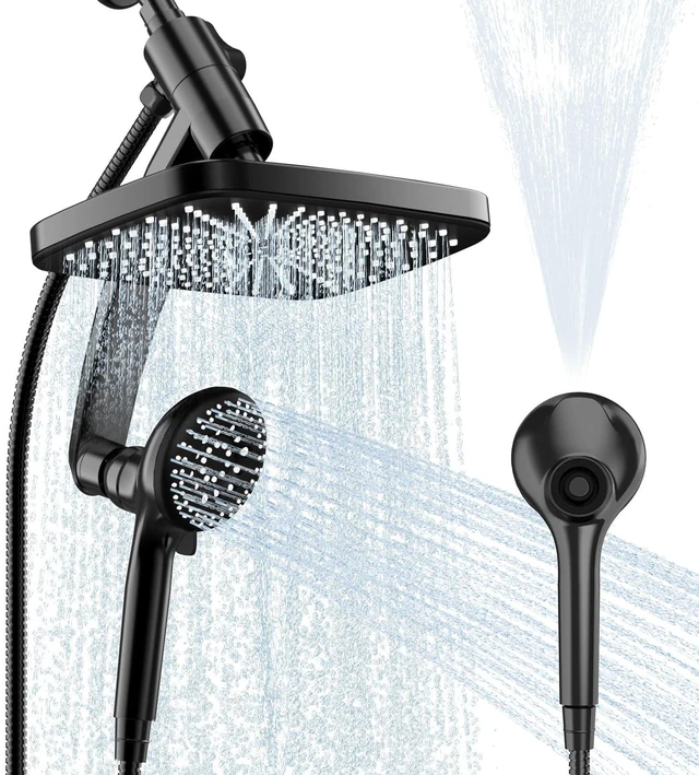 Main image of 12 Inch High Pressure Rainfall Shower Head Combo,9 Settings Handheld Shower Height/Angle Adjustable, 3 Spray Modes, Anti-leak, Built-in Magnetic Docking,Washing Jets,Holder, 59" Shower Hose, 1.75GPM