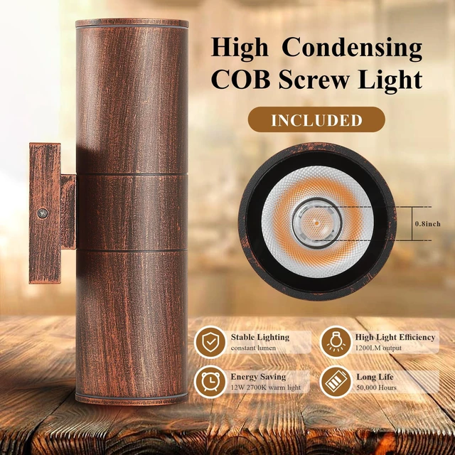 Alt view image 3 of 7 - Outdoor Wall Lights 2 Packs, Integrated LED Cylinder Up Down 12W 2700K Modern Aluminum Light, Waterproof Exterior Light for Porch Patio Door