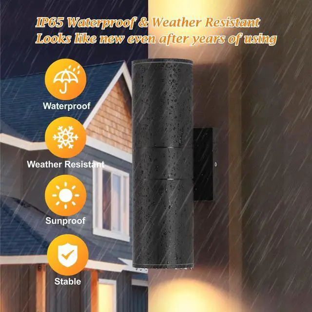 Alt view image 2 of 7 - Outdoor Wall Lights 2 Packs, Integrated LED Cylinder Up Down 12W 2700K Modern Aluminum Light, Waterproof Exterior Light for Porch Patio Door, Matte Black