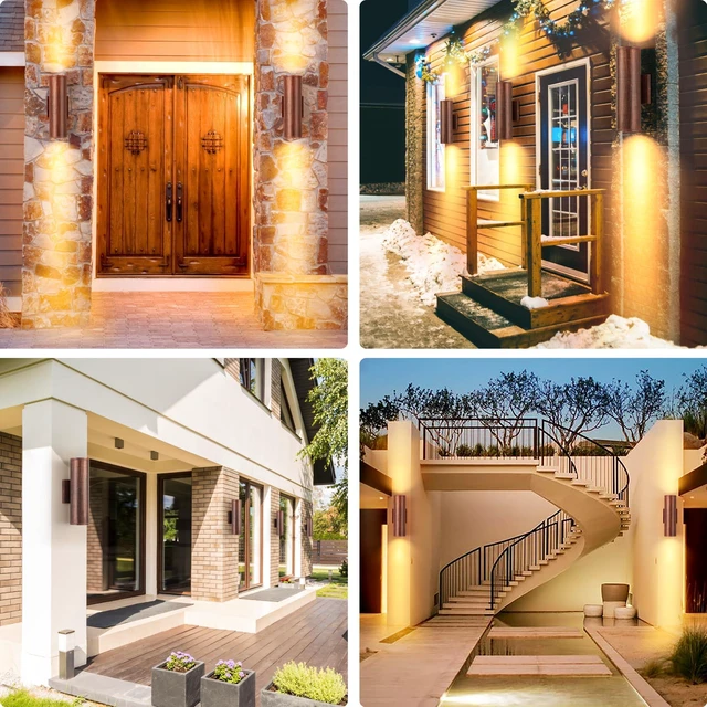 Alt view image 7 of 7 - Outdoor Wall Lights 2 Packs, Integrated LED Cylinder Up Down 12W 2700K Modern Aluminum Light, Waterproof Exterior Light for Porch Patio Door