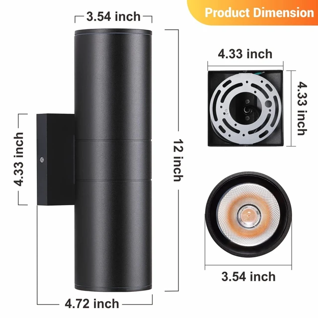 Alt view image 6 of 7 - Outdoor Wall Lights 2 Packs, Integrated LED Cylinder Up Down 12W 2700K Modern Aluminum Light, Waterproof Exterior Light for Porch Patio Door, Matte Black