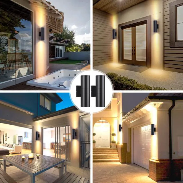 Alt view image 7 of 7 - Outdoor Wall Lights 2 Packs, Integrated LED Cylinder Up Down 12W 2700K Modern Aluminum Light, Waterproof Exterior Light for Porch Patio Door, Matte Black