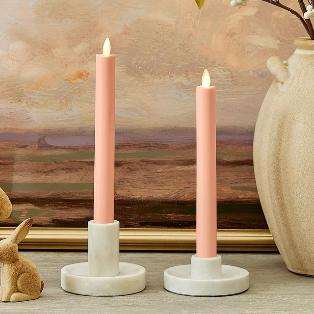 Alt view image 2 of 6 - Flameless Battery Operated Taper Candle, Mellow Peach Pack of 2 1" x 9.75", LED Flickering Flame, Realistic & Safe for Home Kids and Pets