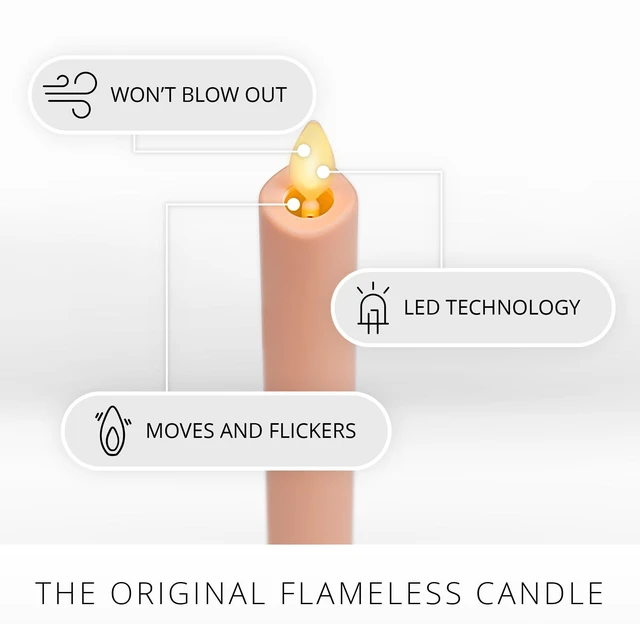 Alt view image 3 of 6 - Flameless Battery Operated Taper Candle, Mellow Peach Pack of 2 1" x 9.75", LED Flickering Flame, Realistic & Safe for Home Kids and Pets