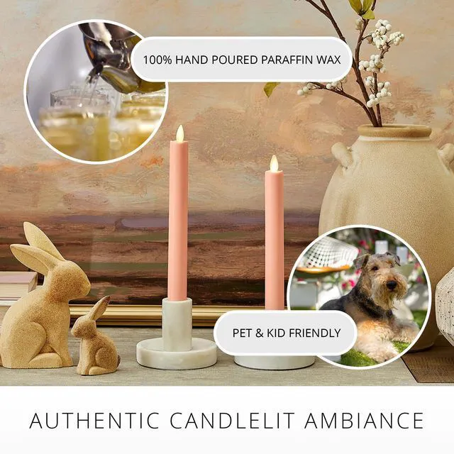 Alt view image 5 of 6 - Flameless Battery Operated Taper Candle, Mellow Peach Pack of 2 1" x 9.75", LED Flickering Flame, Realistic & Safe for Home Kids and Pets