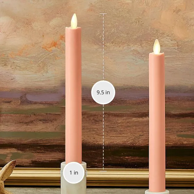 Alt view image 6 of 6 - Flameless Battery Operated Taper Candle, Mellow Peach Pack of 2 1" x 9.75", LED Flickering Flame, Realistic & Safe for Home Kids and Pets