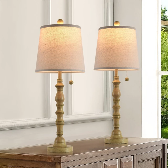 Main image of Lamps Set of 2 Modern Farmhouse Table Lamp Bedside Reading Lamps Living Room End Tables Set Lamps for Night Stands Bedroom Night Lamp,High 26.26 Inch,White,Sepia Fabric Lamp Shade,Bulb Not Included