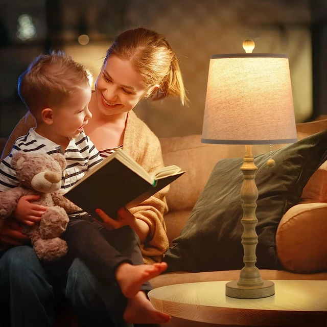 Alt view image 3 of 7 - Lamps Set of 2 Modern Farmhouse Table Lamp Bedside Reading Lamps Living Room End Tables Set Lamps for Night Stands Bedroom Night Lamp,High 26.26 Inch,White,Sepia Fabric Lamp Shade,Bulb Not Included