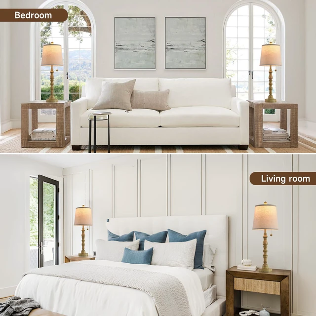 Alt view image 4 of 7 - Lamps Set of 2 Modern Farmhouse Table Lamp Bedside Reading Lamps Living Room End Tables Set Lamps for Night Stands Bedroom Night Lamp,High 26.26 Inch,White,Sepia Fabric Lamp Shade,Bulb Not Included