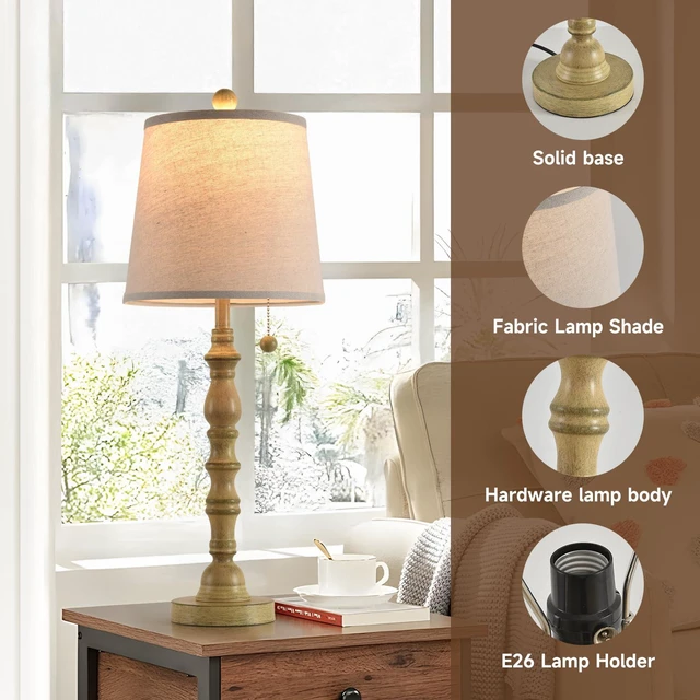 Alt view image 5 of 7 - Lamps Set of 2 Modern Farmhouse Table Lamp Bedside Reading Lamps Living Room End Tables Set Lamps for Night Stands Bedroom Night Lamp,High 26.26 Inch,White,Sepia Fabric Lamp Shade,Bulb Not Included
