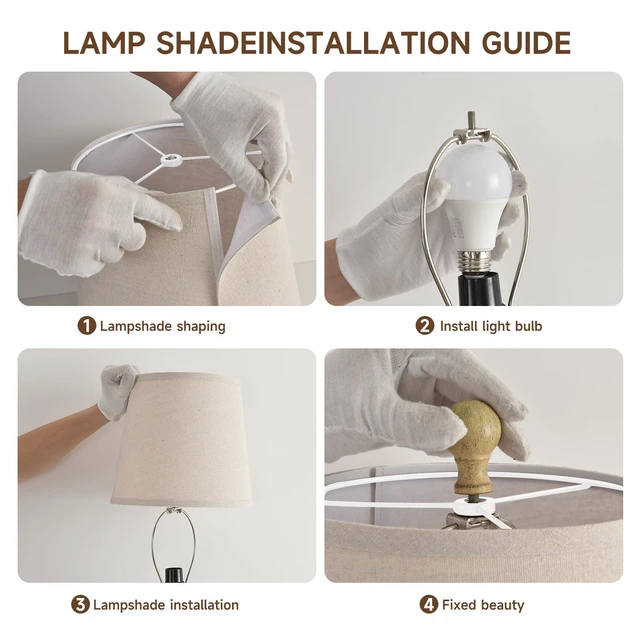 Alt view image 6 of 7 - Lamps Set of 2 Modern Farmhouse Table Lamp Bedside Reading Lamps Living Room End Tables Set Lamps for Night Stands Bedroom Night Lamp,High 26.26 Inch,White,Sepia Fabric Lamp Shade,Bulb Not Included