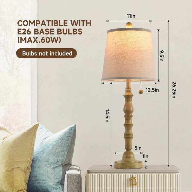 Alt view image 7 of 7 - Lamps Set of 2 Modern Farmhouse Table Lamp Bedside Reading Lamps Living Room End Tables Set Lamps for Night Stands Bedroom Night Lamp,High 26.26 Inch,White,Sepia Fabric Lamp Shade,Bulb Not Included