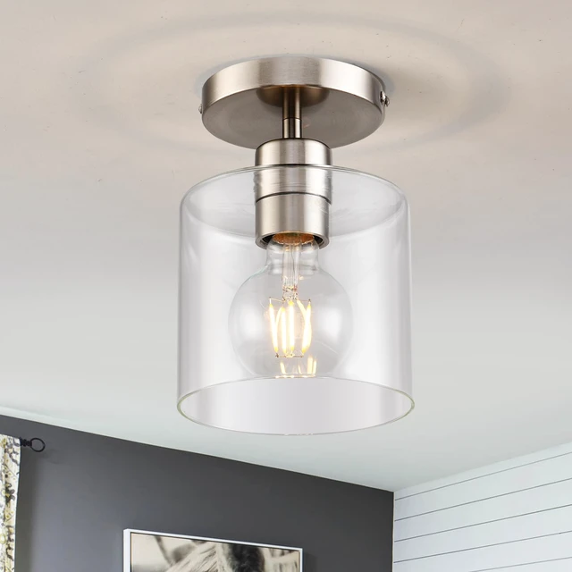 Alt view image 2 of 7 - Brushed Nickel Semi Flush Mount Ceiling Light,Modern Ceiling Light Fixture for Closet Hallway Entryway Fixture Brushed Nickel Finish 1 Pack