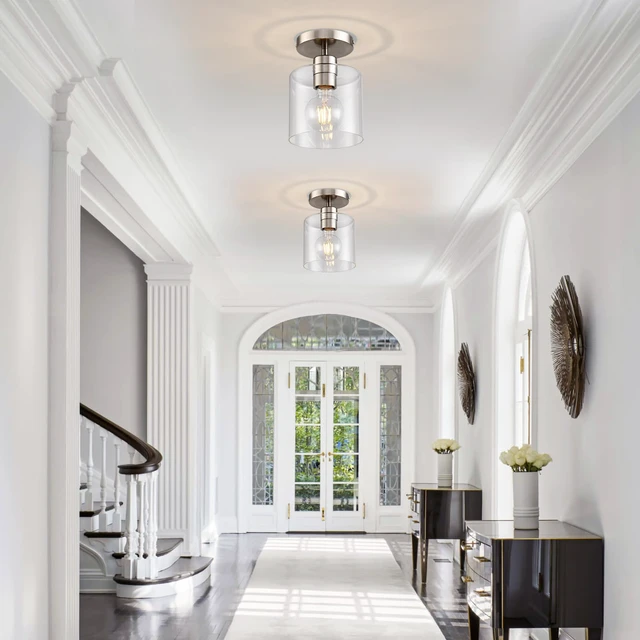 Alt view image 7 of 7 - Brushed Nickel Semi Flush Mount Ceiling Light,Modern Ceiling Light Fixture for Closet Hallway Entryway Fixture Brushed Nickel Finish 1 Pack