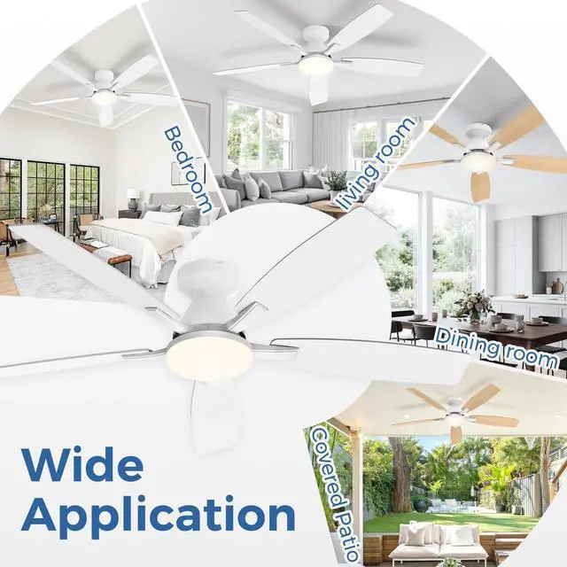 Alt view image 6 of 7 - 52 Inch Ceiling Fans with Lights, Remote & App Control, Quiet Reversible DC Motor, 6 Speeds, Dimmable 3CCT LED Light, Low Profile Flush Mount Ceiling Fan for Bedroom Living Room, White