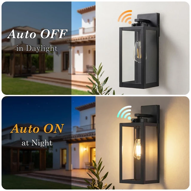 Alt view image 3 of 7 - 15" Large Upgraded Dusk to Dawn Outdoor Wall Lights, Matte Black Auto On/Off, Rust-Resistant, Quick & Easy Installation, Waterproof & Weatherproof, Thick Clear Glass & Durable Metal