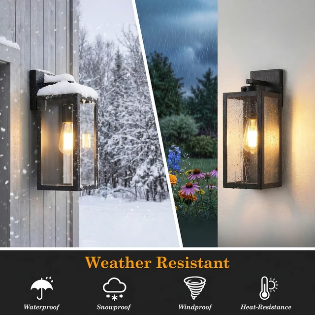 Alt view image 4 of 7 - 15" Large Upgraded Dusk to Dawn Outdoor Wall Lights, Matte Black Auto On/Off, Rust-Resistant, Quick & Easy Installation, Waterproof & Weatherproof, Thick Clear Glass & Durable Metal