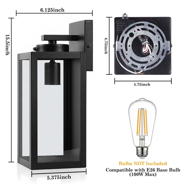 Alt view image 6 of 7 - 15" Large Upgraded Dusk to Dawn Outdoor Wall Lights, Matte Black Auto On/Off, Rust-Resistant, Quick & Easy Installation, Waterproof & Weatherproof, Thick Clear Glass & Durable Metal