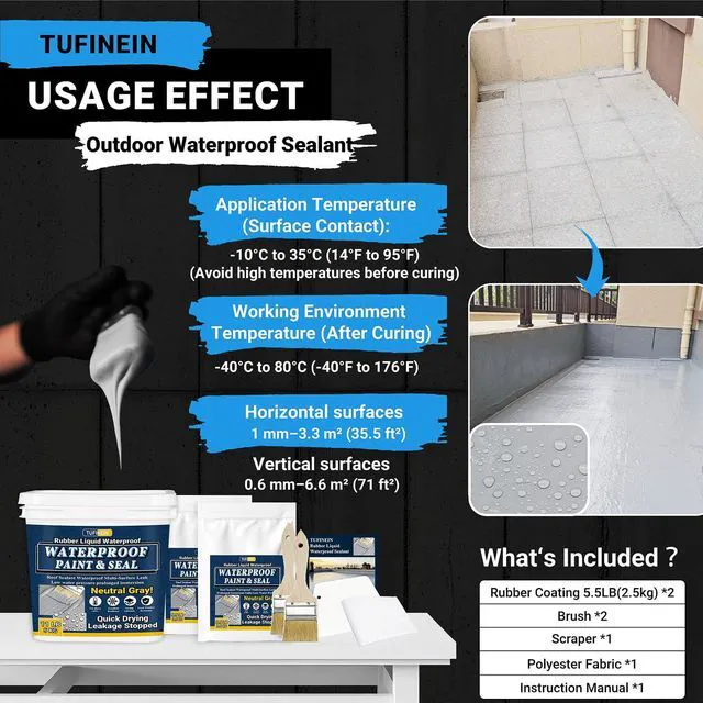 Alt view image 7 of 7 - Rubber Liquid Waterproof Sealant, 11 LB/5 KG Neutral Gray Quick Drying Multi Surface Foundation Leak Repair - Roof Gutters Basement Sealer Waterproof - Indoor & Outdoor Flexible Rubber Paint