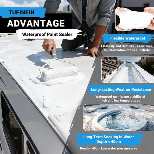 Alt view image 2 of 7 - Rubber Liquid Waterproof Sealant, 11 LB/5 KG White Quick Drying Multi Surface Foundation Leak Repair - Roof Gutters Basement Sealer Waterproof - Indoor & Outdoor Flexible Rubber Paint