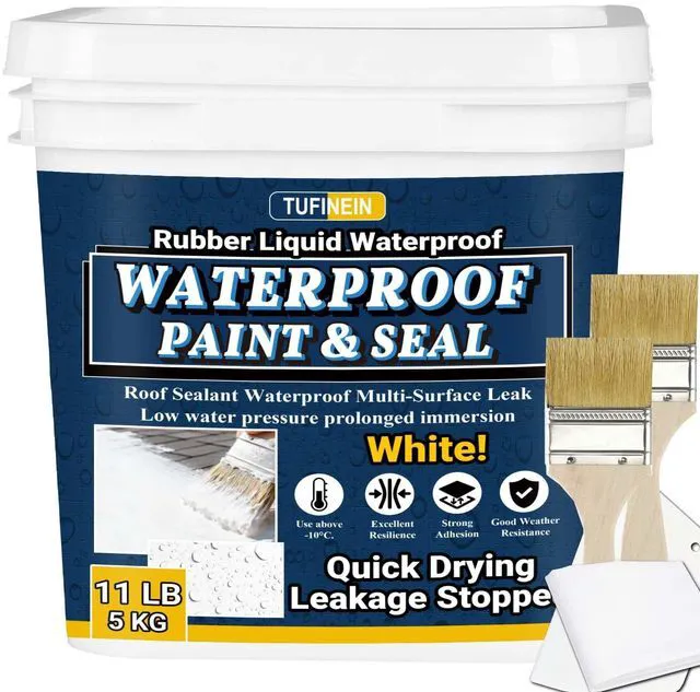 Main image of Rubber Liquid Waterproof Sealant, 11 LB/5 KG White Quick Drying Multi Surface Foundation Leak Repair - Roof Gutters Basement Sealer Waterproof - Indoor & Outdoor Flexible Rubber Paint
